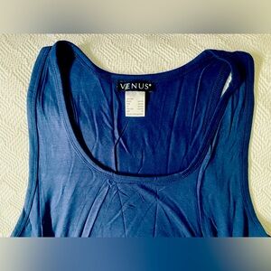 Sleeveless cotton navy blue maxi dress, L